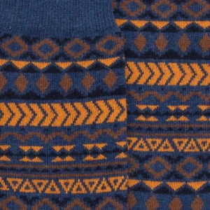 Homme Doré Doré Chaussettes^Chaussettes en coton à motifs tribaux pour hommes - Bleu pêcheur