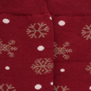 Femme Doré Doré Chaussettes^Chaussettes en coton à motifs de flocons de neige pour femmes - Rouge pommard