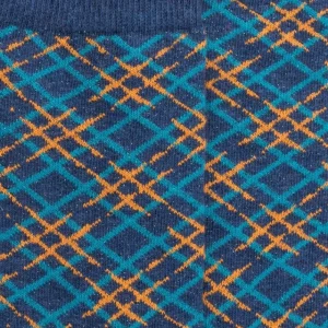 Femme Doré Doré Chaussettes^Chaussettes en coton à motifs écossais à effet brillant pour femmes - Bleu pêcheur