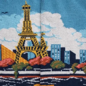 Femme Doré Doré Chaussettes^Chaussettes en coton à motifs pour femmes Vue de Paris - Bleu Voilier