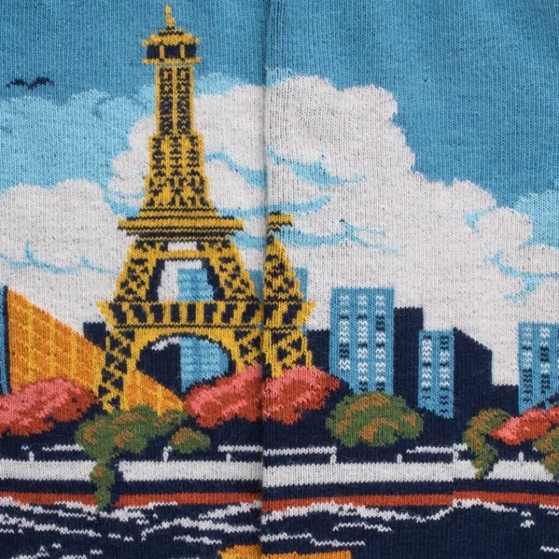 chaussettes_en_coton__mot_1-8.webp Femme Doré Doré Chaussettes^Chaussettes en coton à motifs pour femmes Vue de Paris - Bleu Voilier