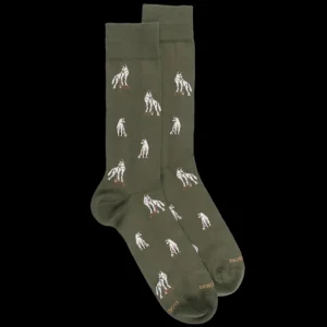 Homme Doré Doré Chaussettes^Chaussettes en coton égyptien pour hommes avec motif de loup - Vert mélèze