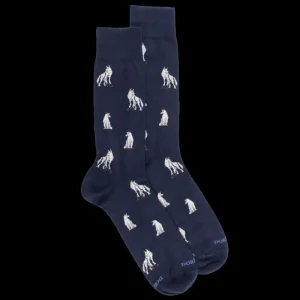 Homme Doré Doré Chaussettes^Chaussettes en coton égyptien pour hommes avec motif de loup - Bleu Matelot