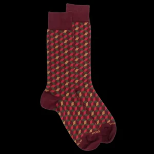 Homme Doré Doré Chaussettes^Chaussettes en coton égyptien pour hommes avec motifs de cubes en 3D -