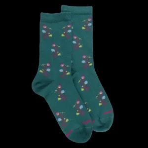 Femme Doré Doré Chaussettes^Chaussettes en coton égyptien pour femmes avec motifs de bouquets de fleurs - Vert Saule