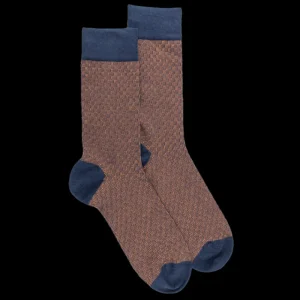 Homme Doré Doré Chaussettes^Chaussettes en coton égyptien pour hommes avec motifs de tissage bicolores - Bleu jean foncé