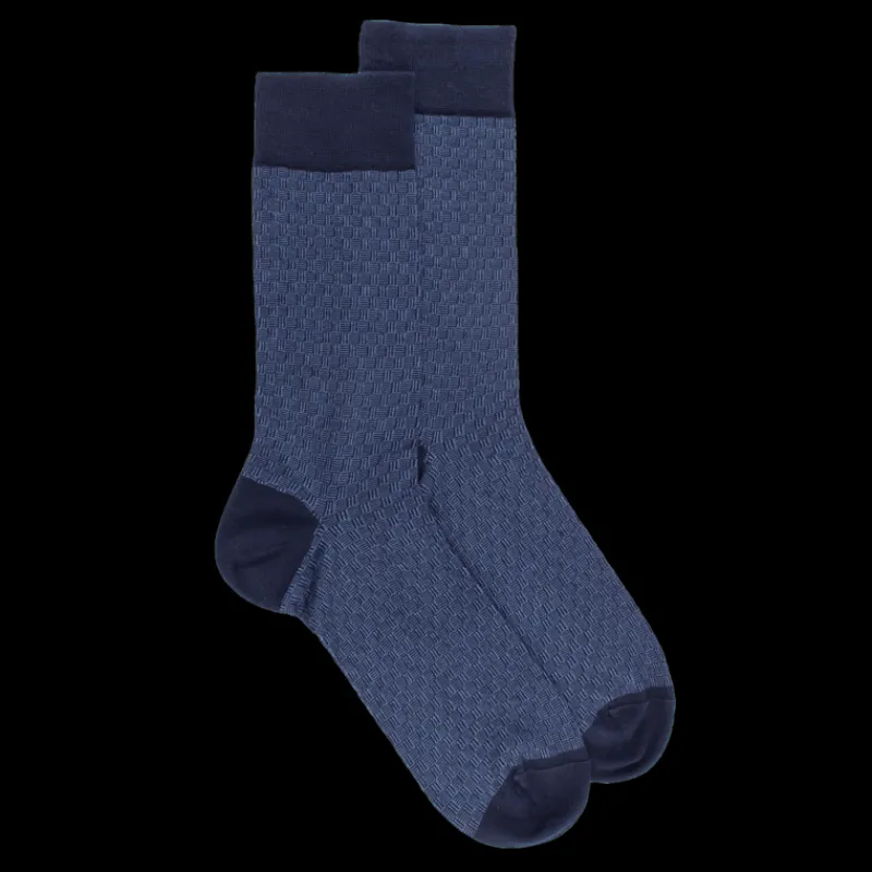 chaussettes_en_coton_gypt_0-24.webp Homme Doré Doré Chaussettes^Chaussettes en coton égyptien pour hommes avec motifs de tissage bicolores - Bleu Matelot
