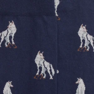 Homme Doré Doré Chaussettes^Chaussettes en coton égyptien pour hommes avec motif de loup - Bleu Matelot