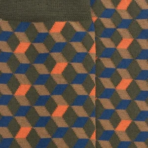 Homme Doré Doré Chaussettes^Chaussettes en coton égyptien pour hommes avec motifs de cubes en 3D - Vert mélèze
