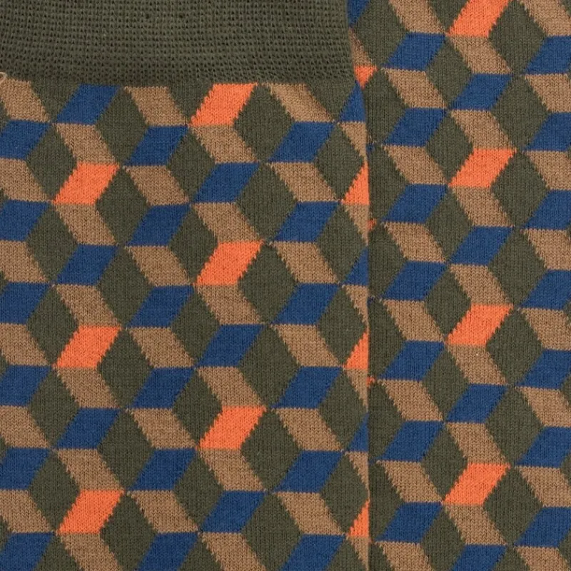 chaussettes_en_coton_gypt_1-14.webp Homme Doré Doré Chaussettes^Chaussettes en coton égyptien pour hommes avec motifs de cubes en 3D - Vert mélèze