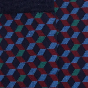 Homme Doré Doré Chaussettes^Chaussettes en coton égyptien pour hommes avec motifs de cubes en 3D - Bleu Matelot