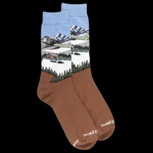 Homme Doré Doré Chaussettes^Chaussettes en coton pour hommes avec motifs de paysages de montagne -