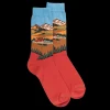 Homme Doré Doré Chaussettes^Chaussettes en coton pour hommes avec motifs de paysages de montagne - Orange cognac