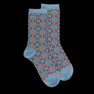 Femme Doré Doré Chaussettes^Chaussettes en coton pour femmes avec motifs de carreaux mexicains - Gris connemara