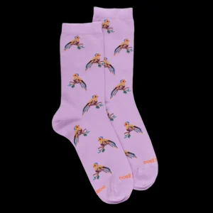 Femme Doré Doré Chaussettes^Chaussettes en coton pour femmes avec motifs d'oiseaux tropicaux - Violet Corolle