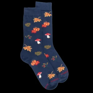 Homme Doré Doré Chaussettes^Chaussettes en coton pour hommes avec motifs de citrouille, de champignons et de feuilles - Bleu Voilier
