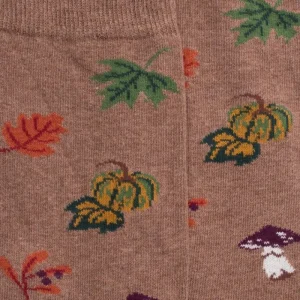 Homme Doré Doré Chaussettes^Chaussettes en coton pour hommes avec motifs de citrouille, de champignons et de feuilles - Marron Caille