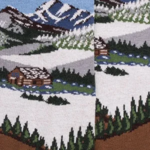 Homme Doré Doré Chaussettes^Chaussettes en coton pour hommes avec motifs de paysages de montagne -