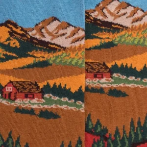 Homme Doré Doré Chaussettes^Chaussettes en coton pour hommes avec motifs de paysages de montagne - Orange cognac