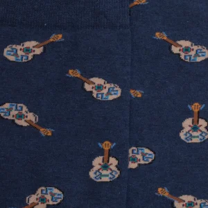 Homme Doré Doré Chaussettes^Chaussettes en coton pour hommes avec motif de guitare mexicaine - Bleu jean foncé