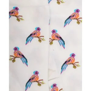 Femme Doré Doré Chaussettes^Chaussettes en coton pour femmes avec motifs d'oiseaux tropicaux - Blanc Givre
