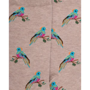Femme Doré Doré Chaussettes^Chaussettes en coton pour femmes avec motifs d'oiseaux tropicaux - Beige Sahara