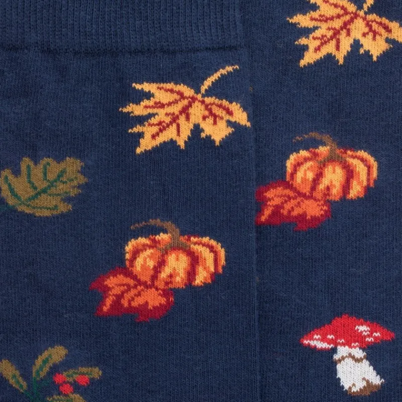 chaussettes_en_coton_pour_1-9.webp Homme Doré Doré Chaussettes^Chaussettes en coton pour hommes avec motifs de citrouille, de champignons et de feuilles - Bleu Voilier