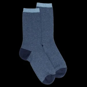 Femme Doré Doré Chaussettes^Chaussettes en laine à mini rayures brillantes - Bleu marine