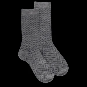 Enfant Doré Doré Chaussettes^Chaussettes en laine pour enfants avec motif à micro-carré - Gris Bourrasque