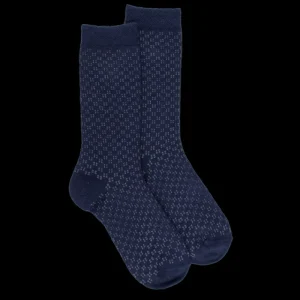 Enfant Doré Doré Chaussettes^Chaussettes en laine pour enfants avec motif à micro-carré - Bleu Caban