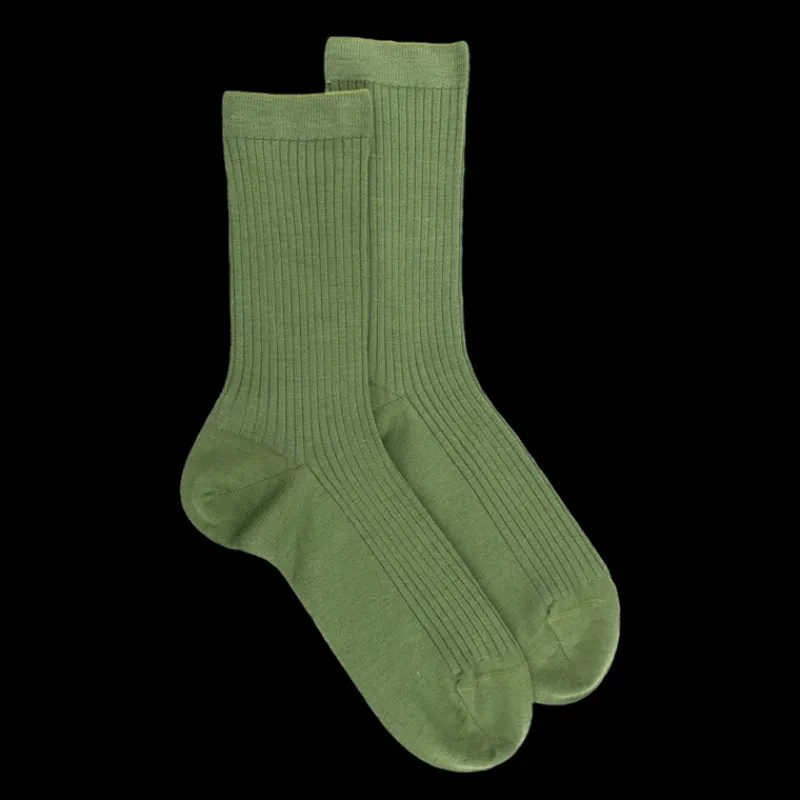 chaussettes_en_laine_unie_0-1.webp Femme Doré Doré Chaussettes^Chaussettes en laine unie côtelée pour femmes - Vert Campagne