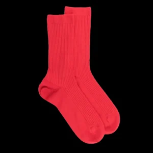 Femme Doré Doré Chaussettes^Chaussettes en laine unie côtelée pour femmes - Rouge groseille
