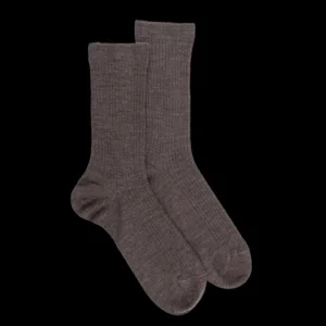 Femme Doré Doré Chaussettes^Chaussettes en laine unie côtelée pour femmes - Brun loutre