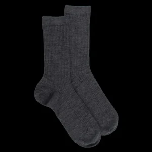 Femme Doré Doré Chaussettes^Chaussettes en laine unie côtelée pour femmes - Gris étain