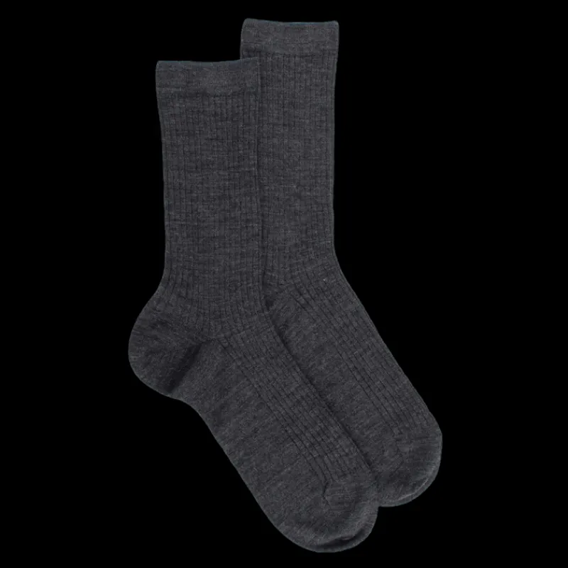 chaussettes_en_laine_unie_0-6.webp Femme Doré Doré Chaussettes^Chaussettes en laine unie côtelée pour femmes - Gris étain