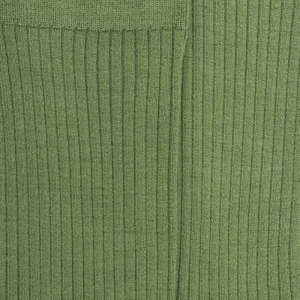Femme Doré Doré Chaussettes^Chaussettes en laine unie côtelée pour femmes - Vert Campagne