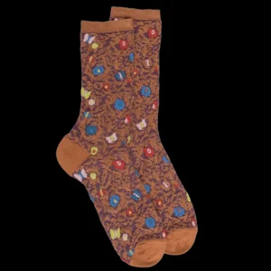 Femme Doré Doré Chaussettes^Chaussettes en viscose fleurs et papillon -