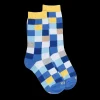 Enfant Doré Doré Chaussettes^Chaussettes enfant échiquier en coton - Bleu Bassin & Jaune Papaye