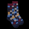 Enfant Doré Doré Chaussettes^Chaussettes enfant échiquier en coton - Bleu & violet amarante