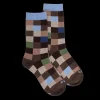 Enfant Doré Doré Chaussettes^Chaussettes enfant échiquier en coton - Bois & bleu macadam