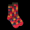 Enfant Doré Doré Chaussettes^Chaussettes enfant échiquier en coton - Rouge Ponceau & Vert thé