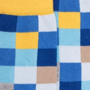 Enfant Doré Doré Chaussettes^Chaussettes enfant échiquier en coton - Bleu Bassin & Jaune Papaye
