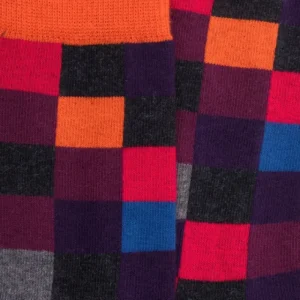 Enfant Doré Doré Chaussettes^Chaussettes enfant échiquier en coton - Gris anthracite & Orange souci