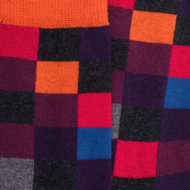 chaussettes_enfant_chiqui_1-2.webp Enfant Doré Doré Chaussettes^Chaussettes enfant échiquier en coton - Gris anthracite & Orange souci