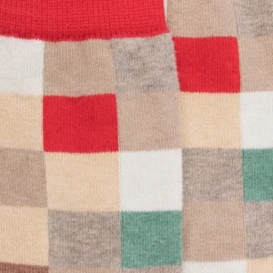Enfant Doré Doré Chaussettes^Chaussettes enfant échiquier en coton - Beige Grège & Rouge Ponceau