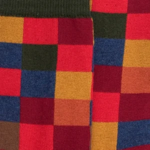 Enfant Doré Doré Chaussettes^Chaussettes enfant échiquier en coton - Rouge Ponceau & Vert thé