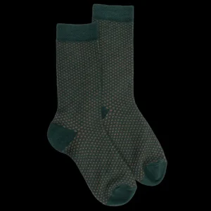 Enfant Doré Doré Chaussettes^Chaussettes enfant en laine à motif micro treillis - Gris-vert Fer