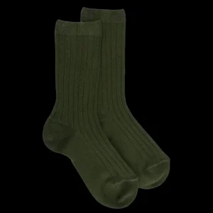 Enfant Doré Doré Chaussettes^Chaussettes enfants côtelées en coton doux - Vert sapin