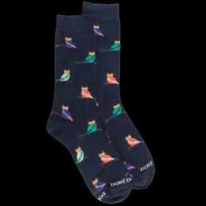 Homme Doré Doré Chaussettes^Chaussettes fantaisie homme motifs hibou - Marine