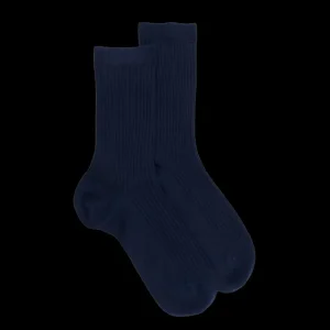 Femme Doré Doré Chaussettes^Chaussettes femme à côtes en fil d'Écosse - Bleu Matelot